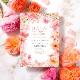 Baby i Bloom Butterfly Wildblomme Baby Shower Inbjudningar