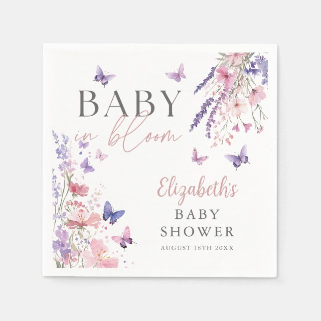 Baby i Bloom Butterfly Wildblomme Baby Shower Pappersservett (Framsidan)