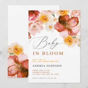 Baby i Bloom Chic, höstblommor Flickor Babyskare Inbjudningar