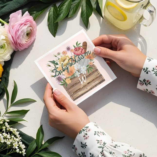 Baby i Bloom Cute Blommigt Wooden Låda Baby Shower Pappersservett (Baby in Bloom Cute Floral Wooden Crate Baby Shower Napkins)