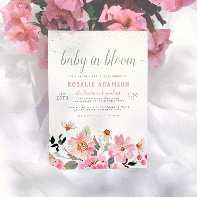 Baby i Bloom Cute Rosa Garden Thmet Baby Shower Inbjudningar (Skapare uppladdad)