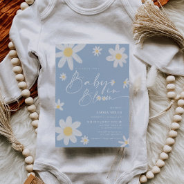 Baby i Bloom Daisy Baby Shower Dusty Blue Inbjudningar