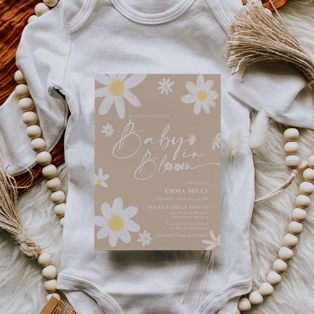 Baby i Bloom Daisy Beige Baby Shower-inbjudan Inbjudningar (Skapare uppladdad)