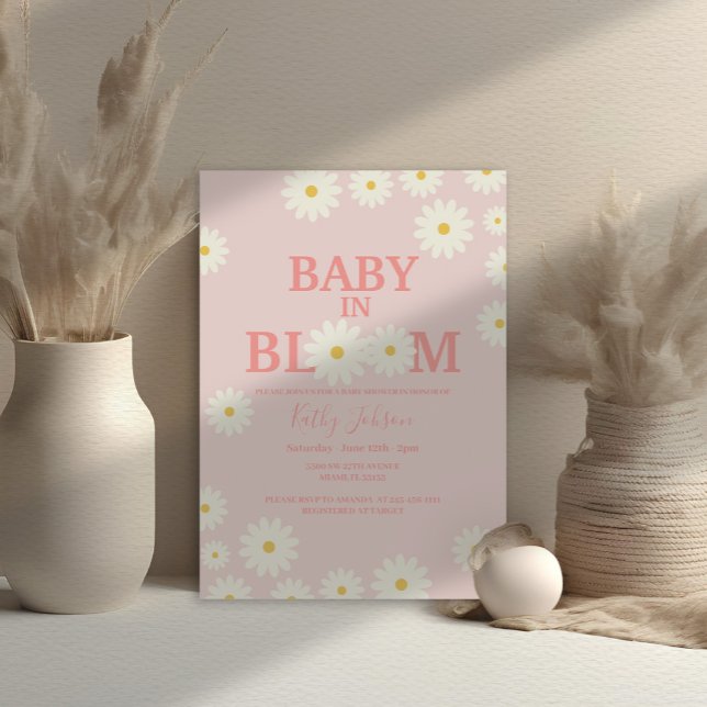 Baby i Bloom Daisy Blommigt Rosa Baby Shower Inbjudningar (Skapare uppladdad)