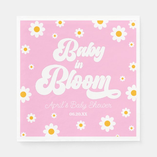 Baby i Bloom Daisy Flower Blommigt Rosa Baby Showe Pappersservett (Framsidan)