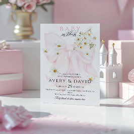 Baby i Bloom Daisy Rosa Bow Girl Baby Shower Inbjudningar