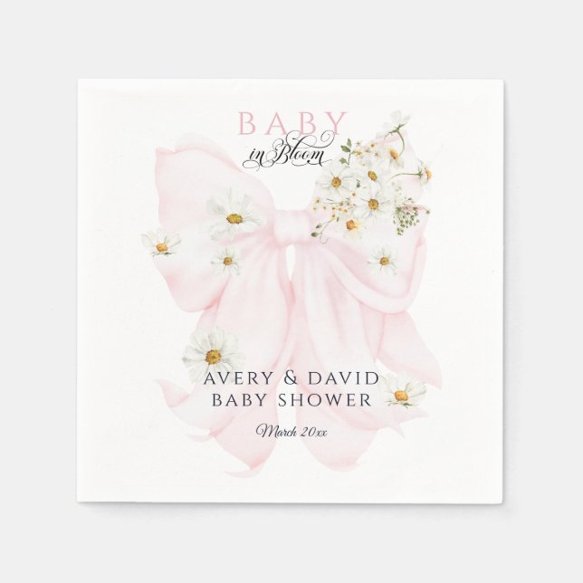 Baby i Bloom Daisy Rosa Bow Girl Baby Shower Pappersservett (Framsidan)