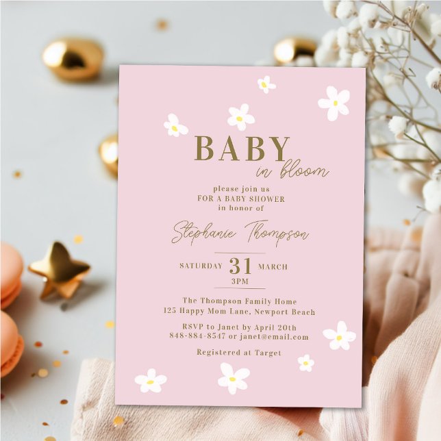 Baby i Bloom Daisy Vår Rosa Boho Girl Shower Inbjudningar (Skapare uppladdad)