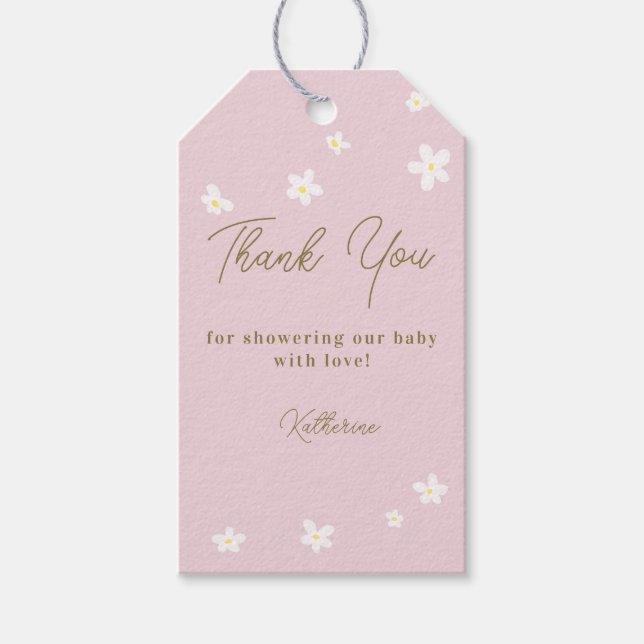 Baby i Bloom Daisy Vår Rosa Boho Girl Shower Presentetikett (Framsidan)