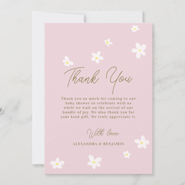 Baby i Bloom Daisy Vår Rosa Boho Girl Shower Tack Kort (Framsida)