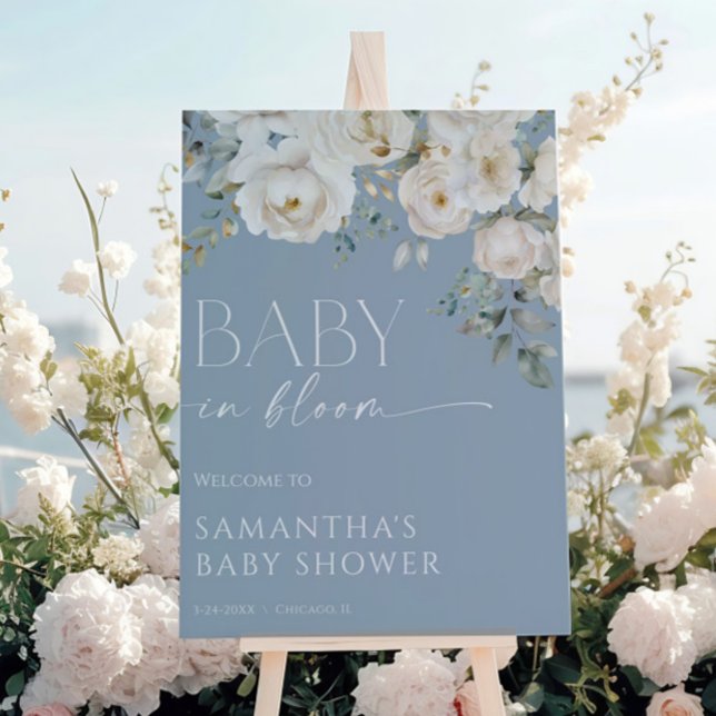 Baby i Bloom-dammen med blå blommigt babydusch Poster (Skapare uppladdad)