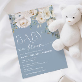 Baby i Bloom-dammen med blå blommigt dusch Inbjudningar