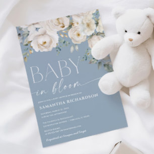 Baby i Bloom-dammen med blå blommigt dusch Inbjudningar
