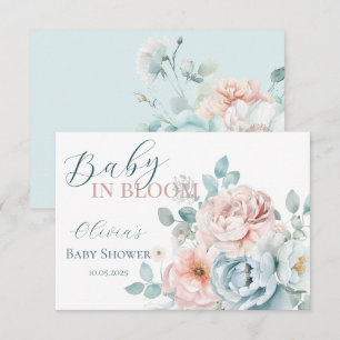 Baby i Bloom Dusty Blue Baby Shower Tack Kort