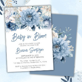Baby i Bloom Dusty Blue Blommigt Baby Shower Inbjudningar