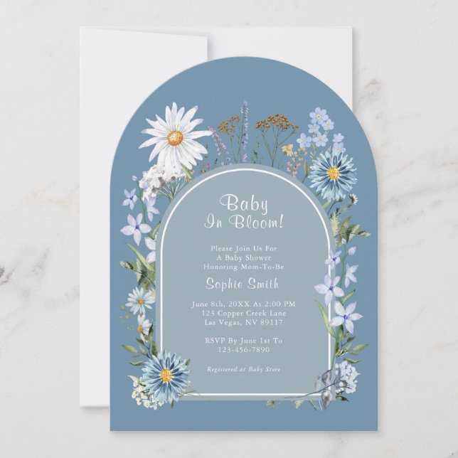Baby i Bloom Dusty Blue Botanical Baby Shower Inbjudningar (Framsida)