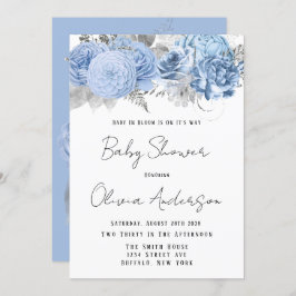 Baby i Bloom Dusty Blue Peony Baby Shower Inbjudningar