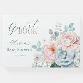 Baby i Bloom Dusty Blue Watercolor Baby Shower Gästböcker