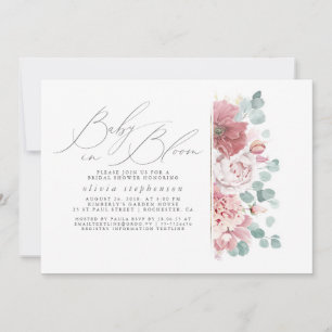 Baby i Bloom Dusty Rosa Flowers Baby Shower Inbjudningar