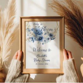 Baby i Bloom Elegant Blåa blommor Välkommen Poster