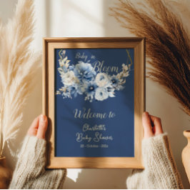 Baby i Bloom Elegant Blåa blommor Välkommen Poster