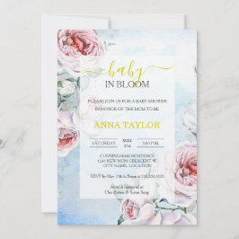 Baby i Bloom Elegant Blommigt Blue Baby Shower Inbjudningar