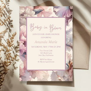 Baby i Bloom! Elegant Chic  Rosa Blommigt Baby Inbjudningar