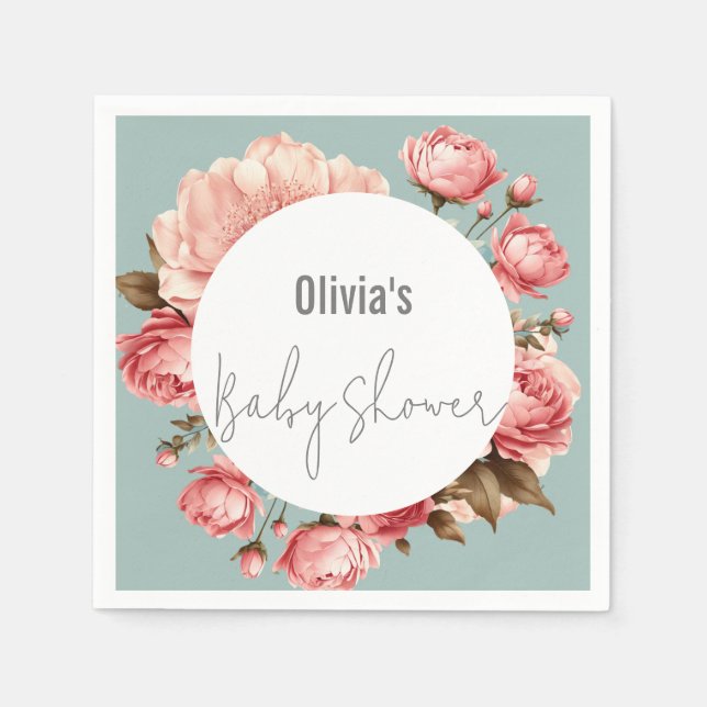 Baby i Bloom Elegant Flower Rosa Baby Shower Pappersservett (Framsidan)
