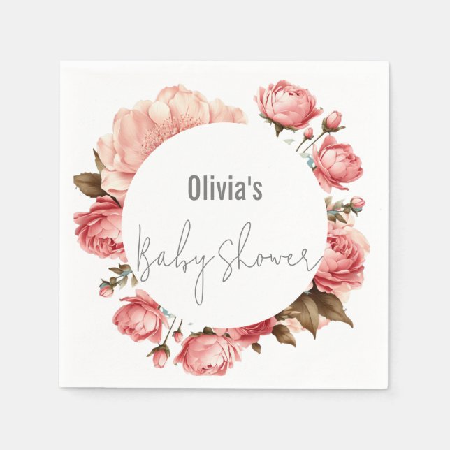 Baby i Bloom Elegant Flower Rosa Baby Shower Pappersservett (Framsidan)