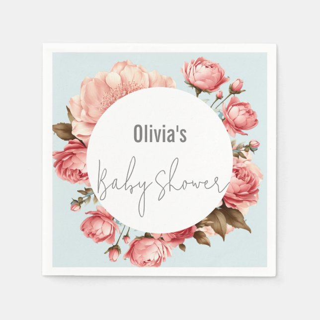 Baby i Bloom Elegant Flower Rosa Baby Shower Pappersservett (Framsidan)