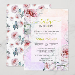 Baby i Bloom Elegant Rosa Blommigt Baby Shower Inbjudningar