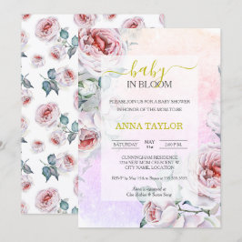 Baby i Bloom Elegant Rosa Blommigt Baby Shower Inbjudningar