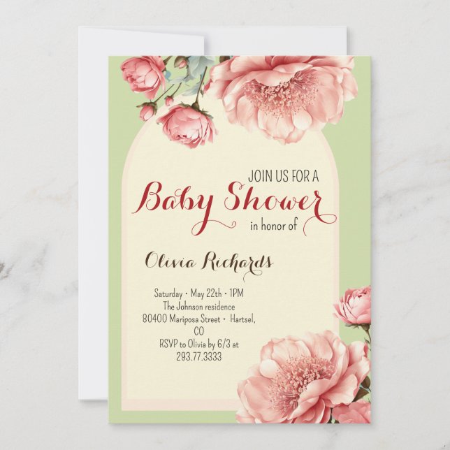 Baby i Bloom Elegant Rosa Flower Baby Shower in Inbjudningar (Framsida)