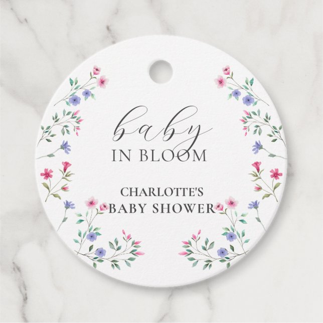 Baby i Bloom | Elegant Wildblomma Baby Shower Gåvor Etiketter (Framsida)
