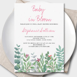 Baby i Bloom Eucalyptus Greenery Baby Shower Inbjudningar