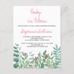 Baby i Bloom Eucalyptus Greenery Baby Shower Meddelande Vykort