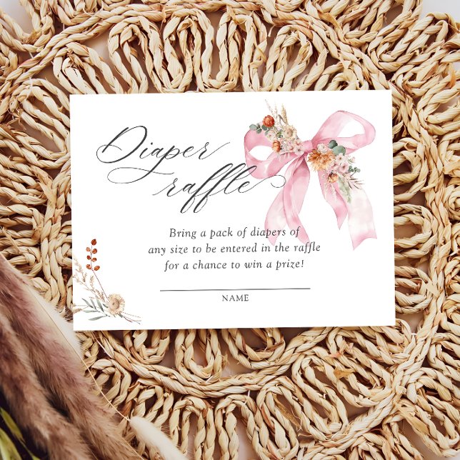 Baby i Bloom Fall Blommigt Rosa Bow Diaper Raffle Tilläggskort (Skapare uppladdad)