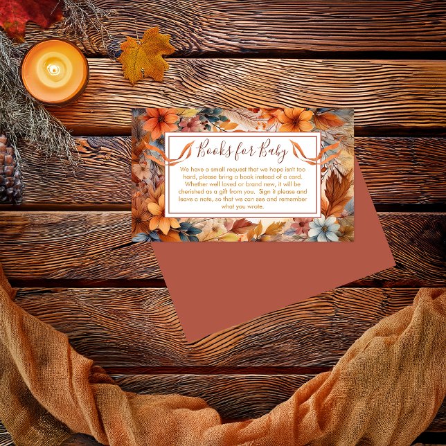 Baby i Bloom Fall Blommigt Shower Bokar för Baby Tilläggskort (Boho Baby in Bloom Collection "Books for Baby" Baby Shower Insert Enclosure Card - Terracotta)