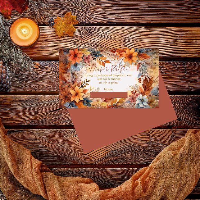 Baby i Bloom Fall Blommigt Shower Raffle Tilläggskort (Boho Baby in Bloom Collection Baby Shower Diaper Raffle Insert Enclosure Card - Terracotta)