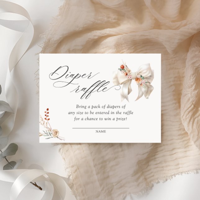 Baby i Bloom Fall Blommigt White Bow Diaper Raffle Tilläggskort (Skapare uppladdad)