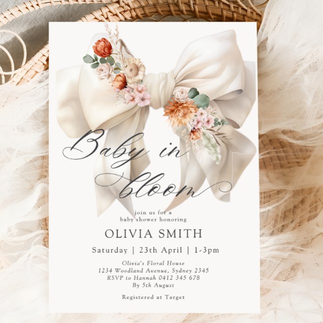 Baby i Bloom Fall White Bow Baby Shower Inbjudningar (Skapare uppladdad)