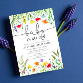 Baby i Bloom-färgämnet babydusch för vilda blommor Inbjudningar