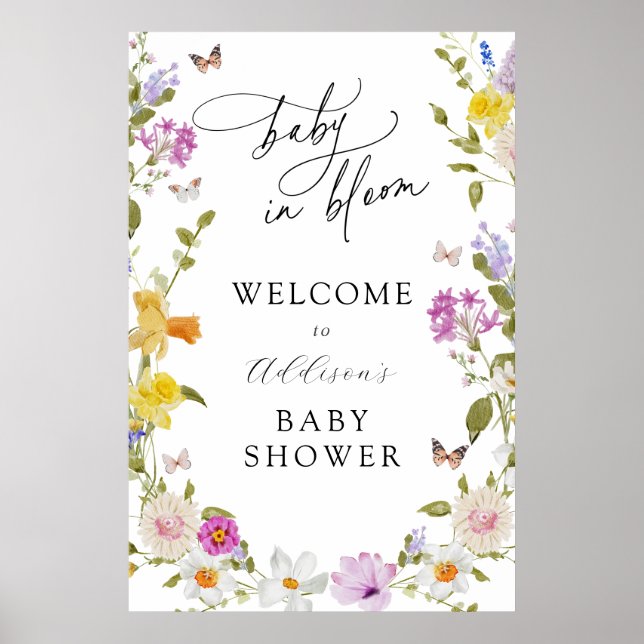 Baby i Bloom Flower Baby Shower Välkomstskylt Poster (Framsidan)