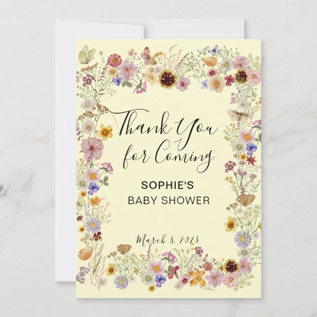 Baby i Bloom Garden Butterflies Baby Shower Tack Kort (Framsida)