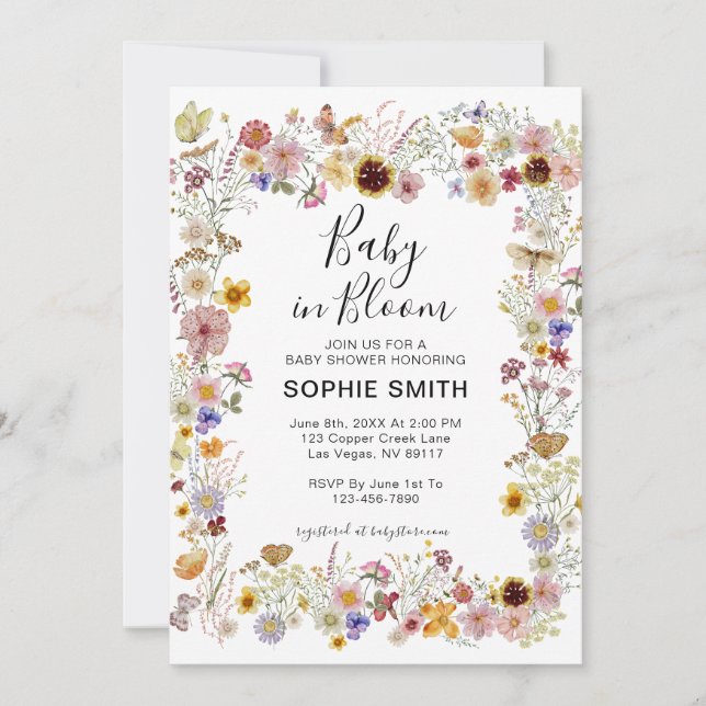 Baby i Bloom Garden Party Butterflies Baby Shower Inbjudningar (Framsida)