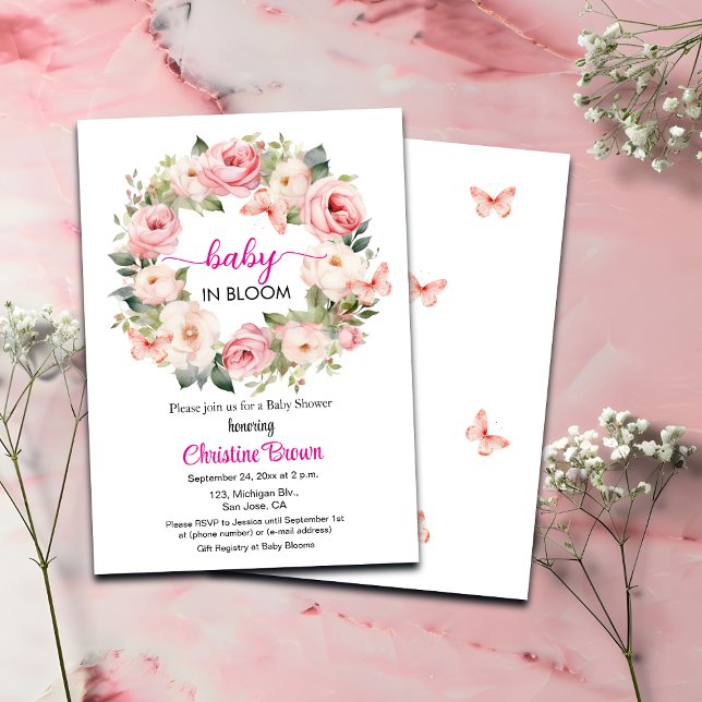 Baby i Bloom Garland Ro Baby Shower-inbjudan Inbjudningar (Skapare uppladdad)