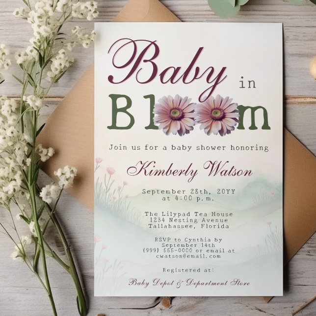 Baby i Bloom Gerber Daisys Baby Shower Inbjudningar (Baby in Bloom Gerber Daisies Baby Shower Invitation)