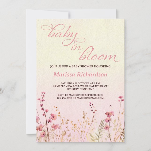 Baby i Bloom Girl Baby Shower Inbjudningar (Framsida)