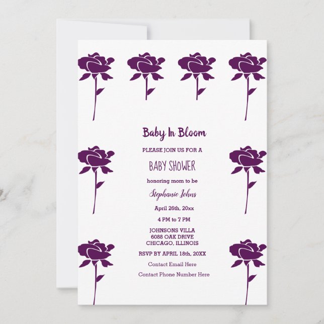 Baby i Bloom Girl Baby Shower Lila Ro 2024 Inbjudningar (Framsida)