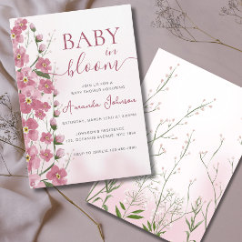 Baby i Bloom Girl Rosa Blommigt Shower Inbjudningar